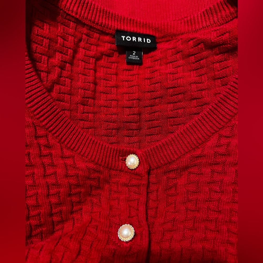 Torrid Cardigan Embellished White Pearl Button Sweater Size 2 Deep Red - Picture 6 of 8